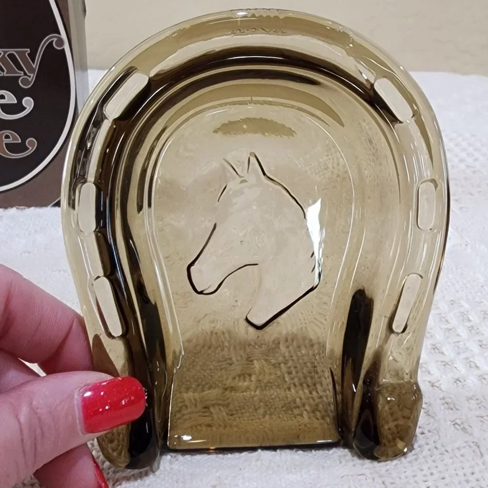 MCM Avon Lucky Horseshoe Glass Soap Dish Ashtray + Scented Trazarra Horse Soap